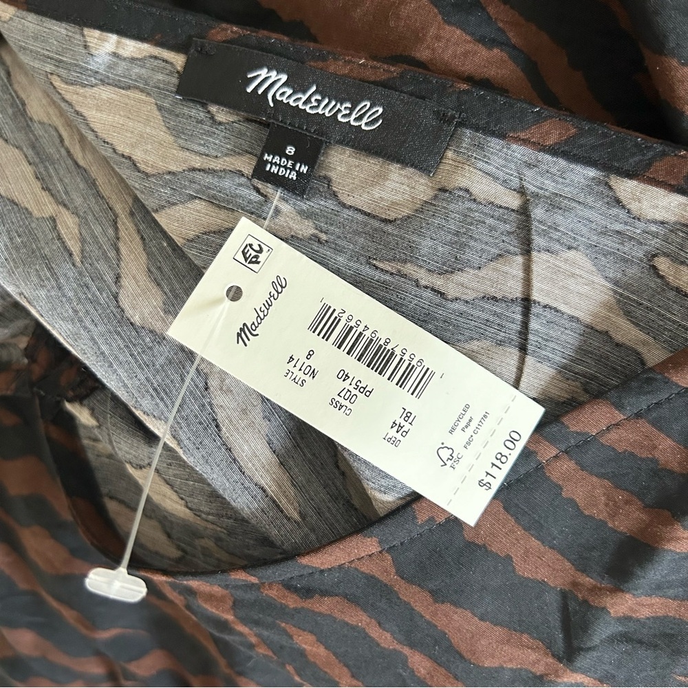 Madewell V-Neck Mini Dress in Abstract Animal Black Brown NWT Size 8 - Picture 7 of 10